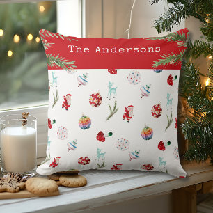 Whimsical Ornaments Familienname Foto Weihnachten Kissen
