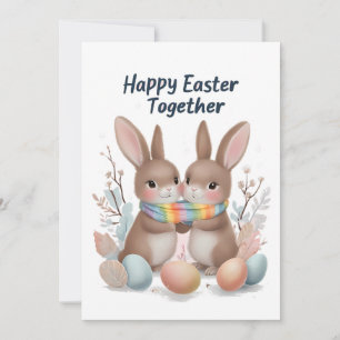Whimsical Ostercard mit spielerischen Bunnies & Co Feiertagskarte