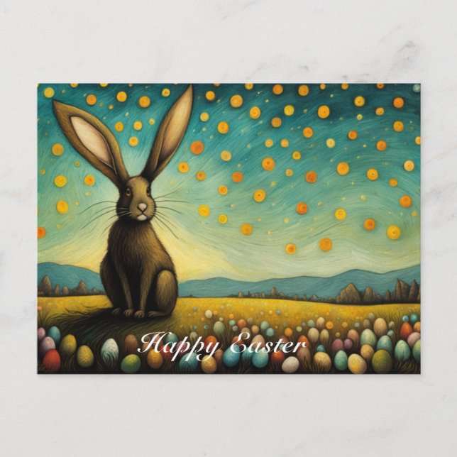 Whimsical Ostereier Bunny Happy Holidays Feiertagspostkarte (Vorderseite)