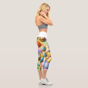 Whimsical Osterhase und farbenfrohe Eier hohe Wai Capri Leggings