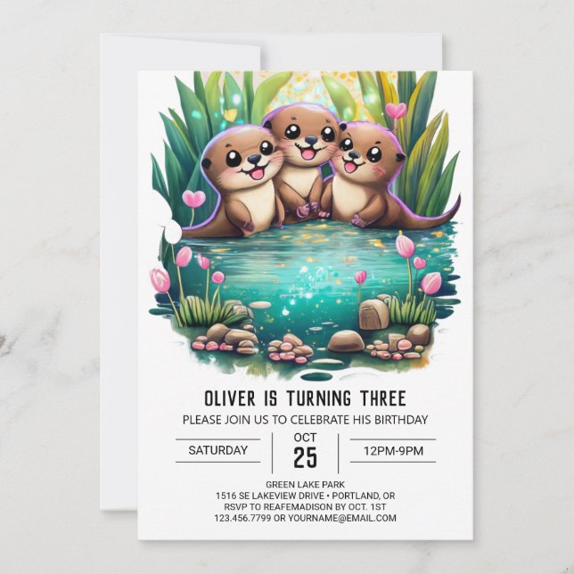 Whimsical Otter Birthday Einladung (Vorderseite)