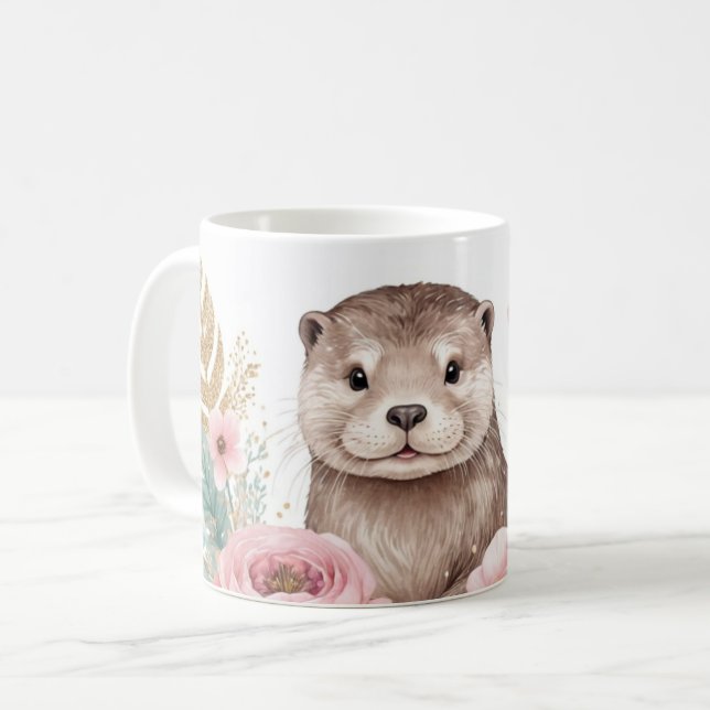 Whimsical Otter mit Blumengarten Kaffeetasse (Vorderseite Links)