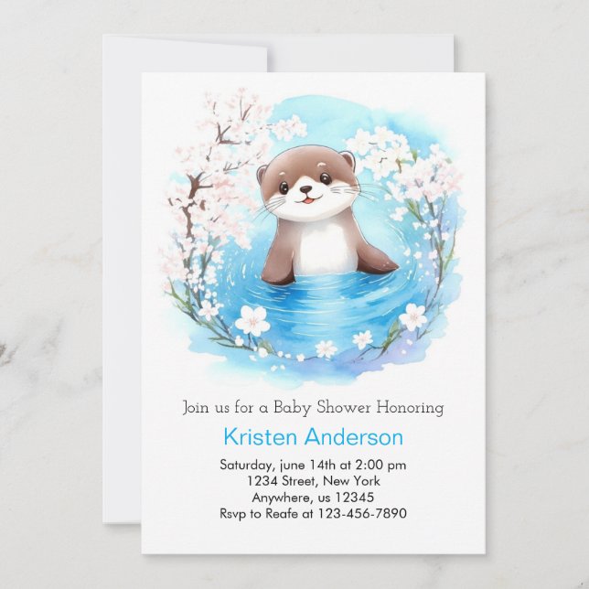 Whimsical Otter Watercolor Boy Babydusche Einladung (Vorderseite)