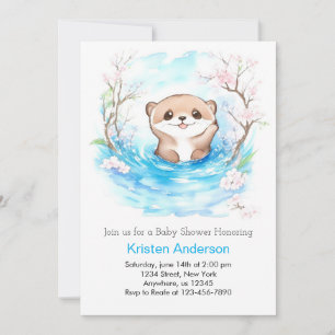 Whimsical Otter's Blue Oasis Baby Shower Einladung