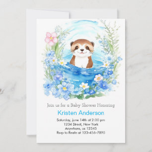 Whimsical Otter's Watercolor Boy Baby Shower Einladung