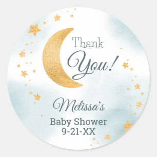Whimsical Over the Moon Danke, Baby Shower Runder Aufkleber