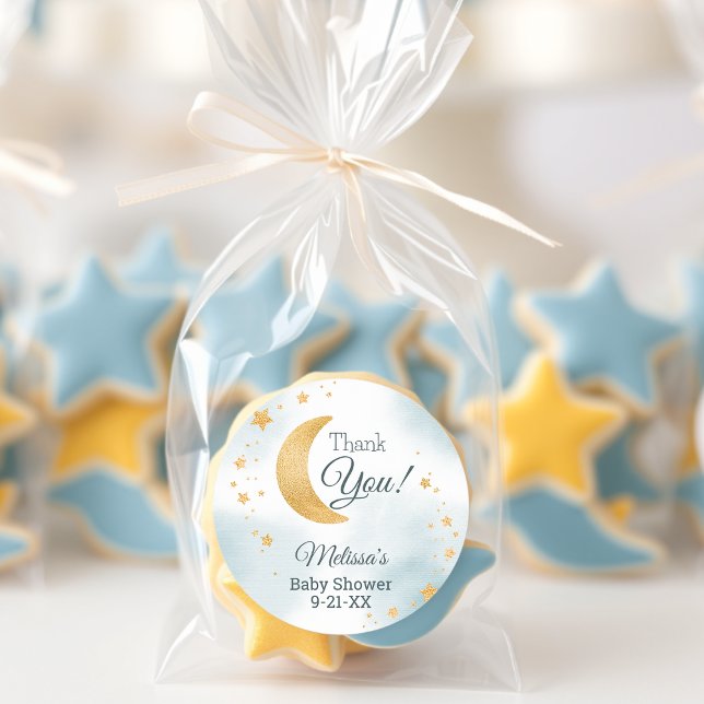 Whimsical Over the Moon Danke, Baby Shower Runder Aufkleber (Whimsical Over the Moon Thank You Baby Shower Classic Round Sticker)