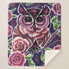 Whimsical Owl auf Blütenzweig Rosa Blau Sherpadecke