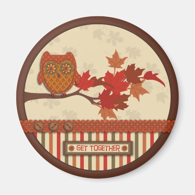 Whimsical Owl auf Branch Erntedank Magnet (Vorne)