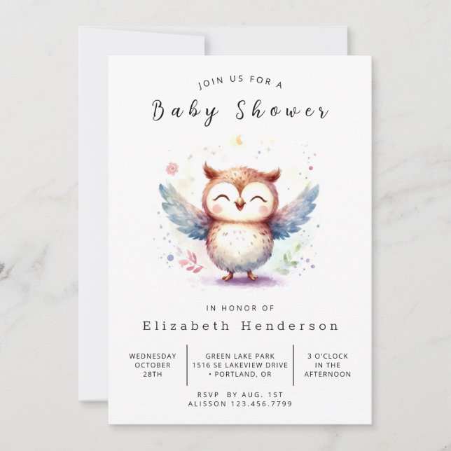 Whimsical Owl Baby Dusche Einladung (Vorderseite)