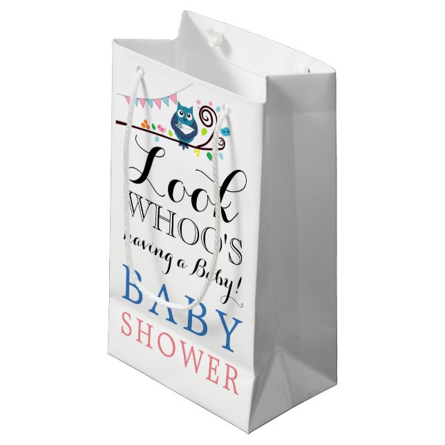 Whimsical Owl Baby Dusche Kleine Geschenktüte (Vorderseite Schrägansicht)