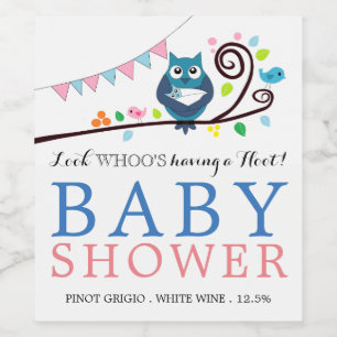 Whimsical Owl Baby Dusche Weinetikett