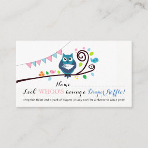 Whimsical Owl Baby Dusche Windelwanne Raffle Ticke Begleitkarte