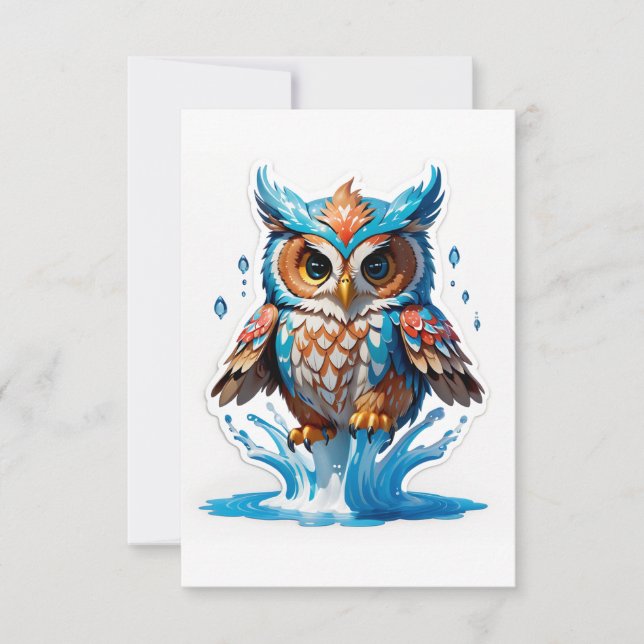 Whimsical Owl Bear Jumping on Water - Playful Wild Dankeskarte (Vorderseite)