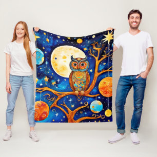 Whimsical Owl Celestis: Sterne, Mond, Planeten Fleecedecke