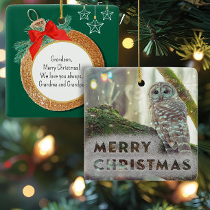 Whimsical Owl im Winter Frohe Weihnachten Keramikornament