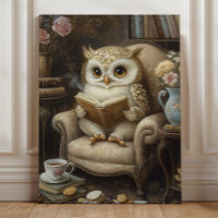 Whimsical Owl Reading Buch Lover Art