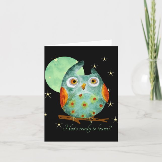 Whimsical Owl Watercolor Style Name School On Back Karte (Vorderseite)