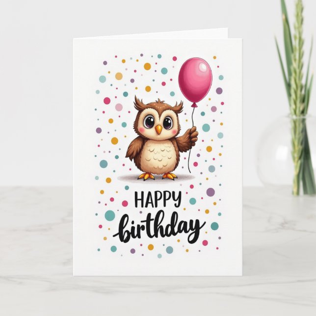 Whimsical Owlet Geburtstagskarte Karte (Vorderseite)