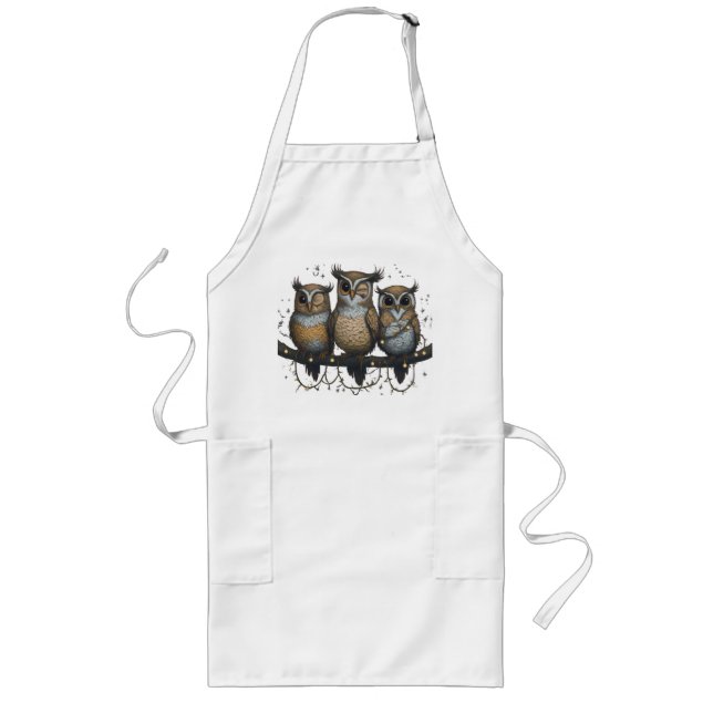 Whimsical Owls auf Zweig Lange Schürze (Vorne)