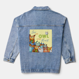 Whimsical Owls - Liebe mit OWT Ihr Herz Jeansjacke