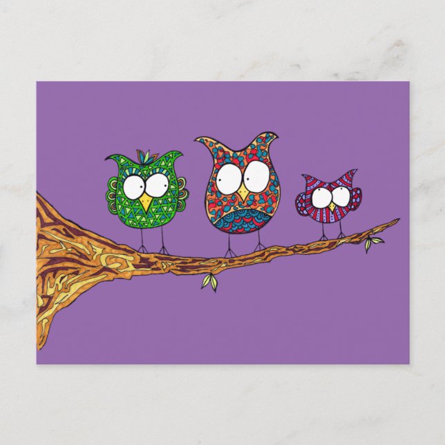 Whimsical Owls Postcard Postkarte (Vorderseite)