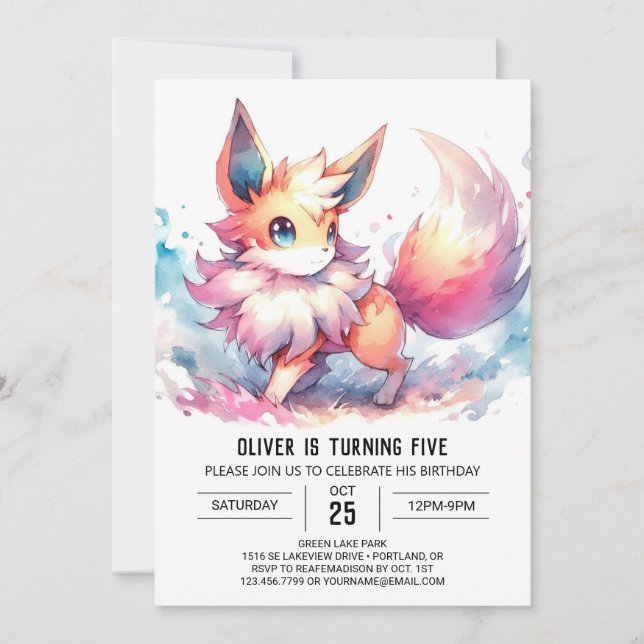 Whimsical Painted Fox Geburtstag Einladung (Vorderseite)
