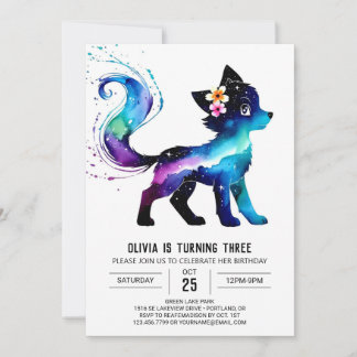 Whimsical Painted Wolf Digital Girl Geburtstag Einladung