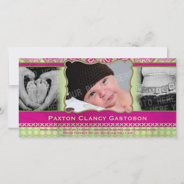 Whimsical Paisley urban & Angesagt Baby Ankündigun Ankündigung (Vorderseite)