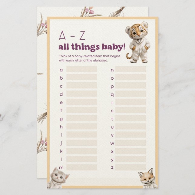 Whimsical Pajama Animals: All Things Baby Game  Briefpapier (Vorne/Hinten)