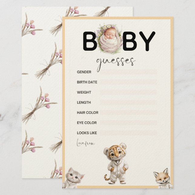 Whimsical Pajama Animals: Baby Guesses Game Briefpapier (Vorne/Hinten)