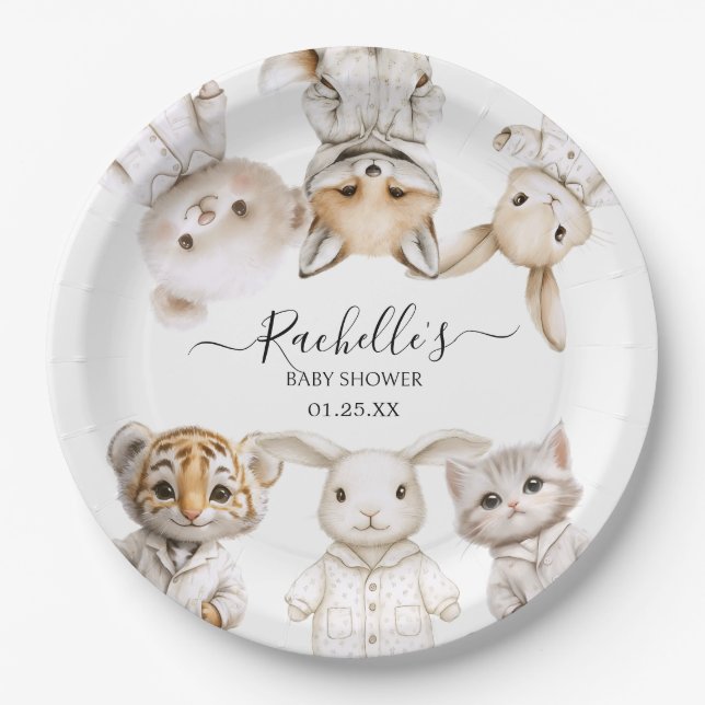 Whimsical Pajama Animals: Soft Pastel Party Accent Pappteller (Vorderseite)