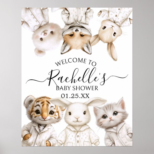 Whimsical Pajama Animals: Soft Pastel Party Accent Poster (Vorne)