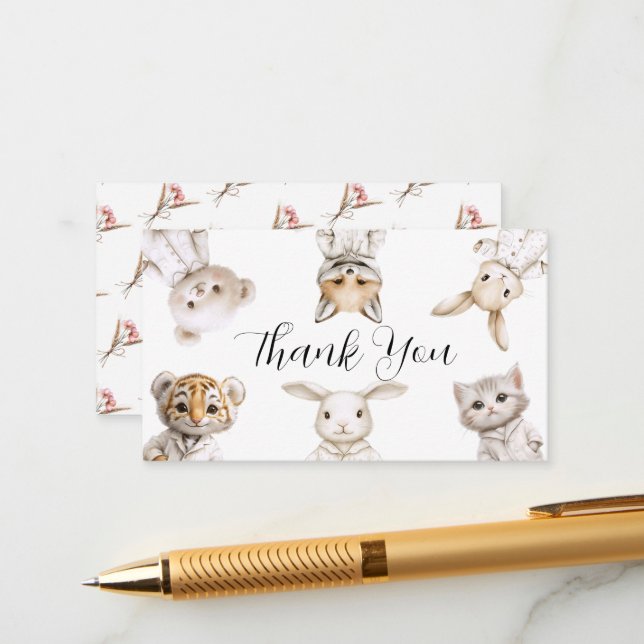 Whimsical Pajama Animals: Thank You  Begleitkarte (Vorderseite/Rückseite Beispiel)