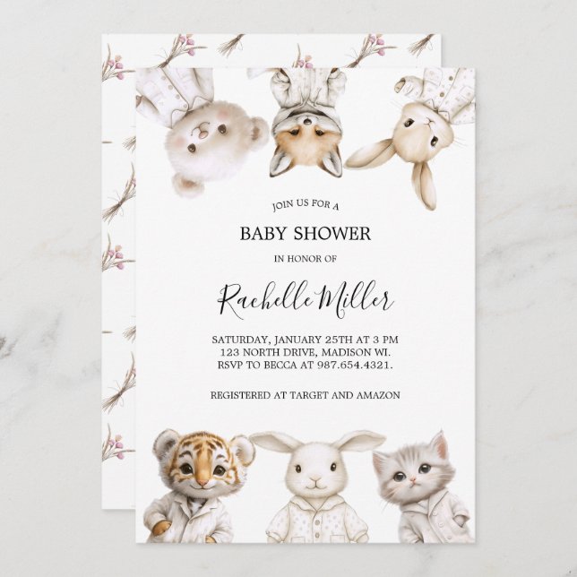 Whimsical Pajama Parade: Baby Shower Invitation  Einladung (Vorne/Hinten)