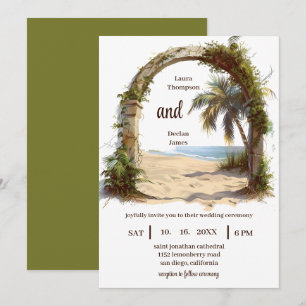 Whimsical Palm Tree Tropical Boho Beach Wedding Einladung