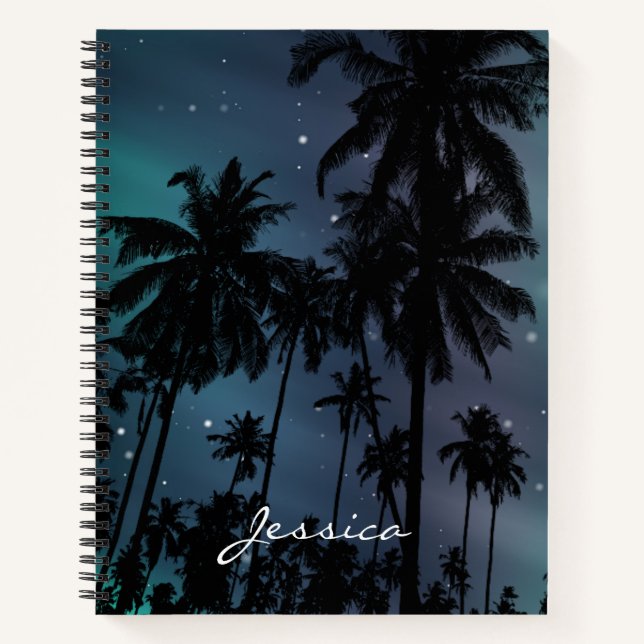 Whimsical Palm Trees Starry Night Sky Personalised Notizbuch (Vorderseite)