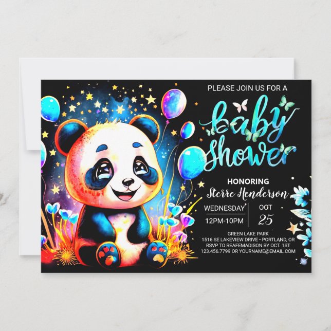 Whimsical Panda Adventure erwartet Boy Baby Shower Einladung (Vorderseite)