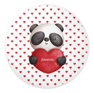 Whimsical Panda Bär mit Personalisiertem Herzen Keramikknauf