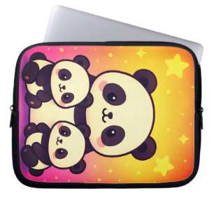 Whimsical Panda Trio in Gradient Dreamscape Laptopschutzhülle