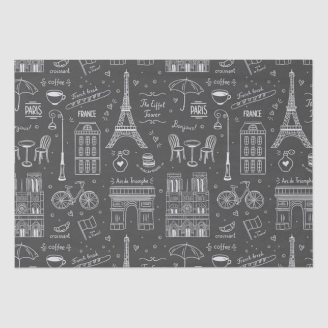 Whimsical Paris Doodles Pattern Seidenpapier (Vorderseite)