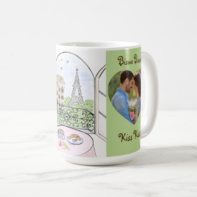 Whimsical Paris Eiffel Tower Bisou Kiss PHOTO Kaffeetasse (VorderseiteRechts)