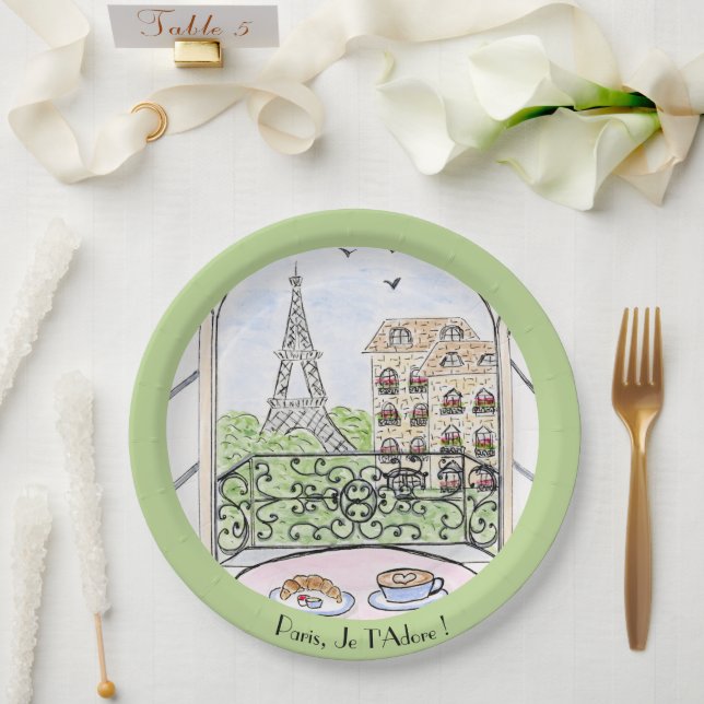 Whimsical Paris Eiffel Tower I Adore You! Round Pappteller (Hochzeit)