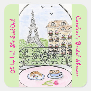 Whimsical Paris Eiffelturm BRIDAL SHOWER Quadratischer Aufkleber