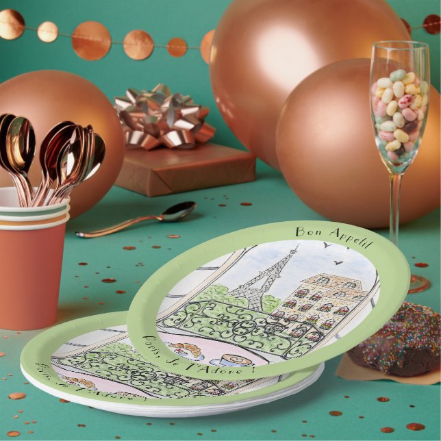 Whimsical Paris Eiffelturm Ich liebe Dich! Bon Pappteller (Multi)