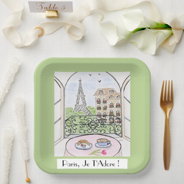 Whimsical Paris Eiffelturm Ich liebe Dich! Pappteller (Hochzeit)