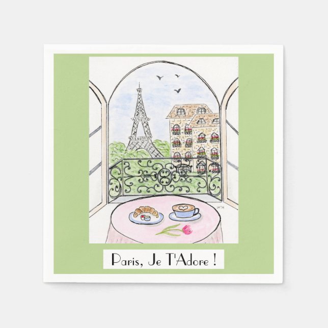Whimsical Paris Eiffelturm Ich liebe Dich! Serviette (Vorderseite)
