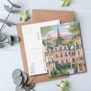 Whimsical Paris Sommer Reise Eiffelturm Floral Feiertagspostkarte