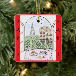 Whimsical Paris und Eiffelturm Französisch Keramikornament
