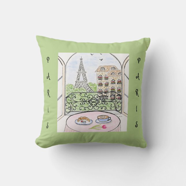 Whimsical Paris und Eiffelturm  Kissen (Vorderseite)